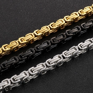 Byzantine chain bracelets in gold, black, and silver stainless steel for men's rock fashion