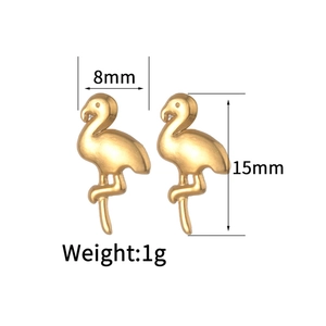 Polished 18K gold stainless steel flamingo stud earrings measuring 15mm by 8mm