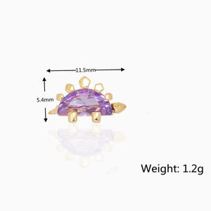 Detailed macro view showing the purple zircon dinosaur earring dimensions 11.5mm and 5.4mm