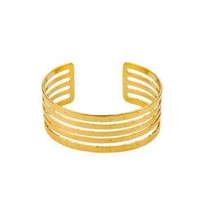 French minimalist 18K gold plated multi-layer wide cuff bracelet with hammered metal texture