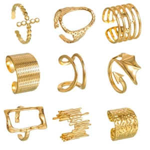 Set of 9 stylish gold plated adjustable ear cuffs in various trendy geometric designs