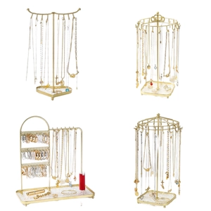 Metal Jewelry Display Stand Rotating Necklace Holder Earring Rack With Heart Base And Crown Top Desktop Organizer