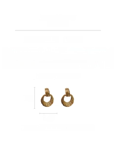 Detail view of 5.5cm golden textured hoop earrings with dimensions and 30g weight