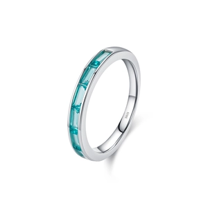 S925 sterling silver ring featuring channel-set rectangular paraiba blue gemstones