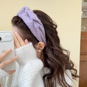 Knitted lavender headband for women, thick twist woven design for an elegant hair accessory