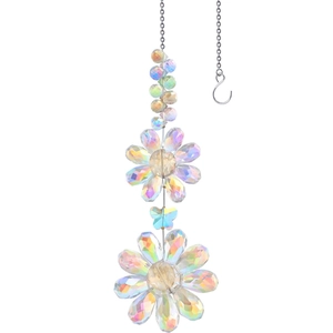 Rainbow crystal suncatcher with flower and butterfly pendants on metal chain hanging decoration