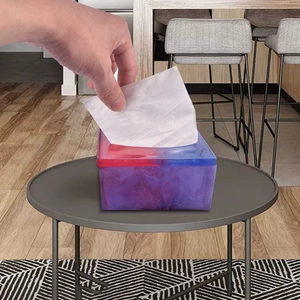 Rectangle resin tissue box mold with galaxy glitter finish and purple blue gradient effect