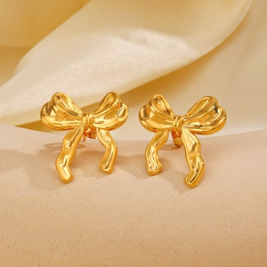 Boucles d'oreilles Nœud Papillon Acier Inoxydable Plaqué Or 18K Personnalisé Hip Hop Style Ins Bijoux Cadeau Femmes Filles