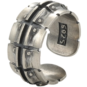 Industrial style S925 sterling silver open ring with vintage rivet track design