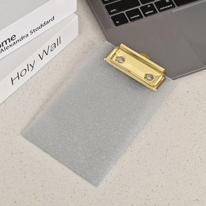 Mini silver glitter acrylic clipboard with a premium gold metal spring clip for menus