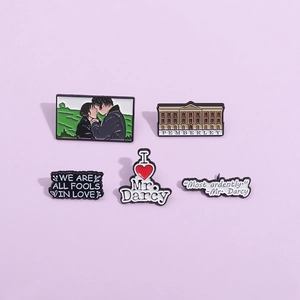 Set de 5 broches Orgueil et Préjugés avec Pemberley House et citations célèbres