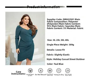 Detail view of teal plus size dress fabric texture and professional size specifications