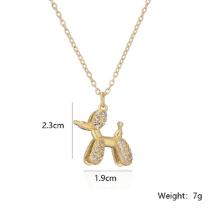 Gold balloon dog pendant necklace with sparkling rhinestones 2.3cm height 1.9cm width