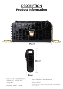 Detailed size specifications of the crocodile pattern leather crossbody phone bag with chain