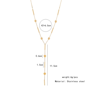 Detailed dimension guide for gold Y-shaped stainless steel heart and bar pendant necklace