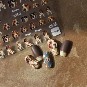 5D Relief Nail Art Stickers Cute Beagle Dog Pattern 3D Embossed Self Adhesive Decals Japanese Style Cartoon Manicure Decor