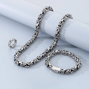Set catena bizantina in argento con collana, bracciale e anello in acciaio inox
