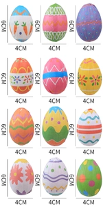 Detailed view of colorful Easter eggs with dimensions of six centimeters high and four wide