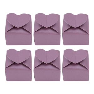 Set of six purple pearlescent paper candy boxes with a creative heart-shaped top closure