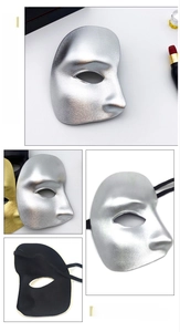 Detailed views of a silver retro phantom mask showing front, side and soft back lining