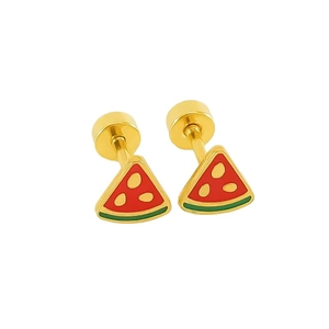 Cute enamel watermelon slice stud earrings with gold seeds and green rind for summer