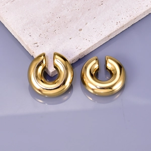 Minimalist 18K gold plated chunky C-shape hoop earrings on a natural stone background