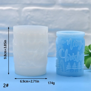 Detailed size view of Christmas silicone mold with Merry Christmas relief for DIY candles