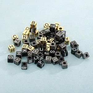 Square stainless steel alphabet beads in black gold and silver for DIY jewelry making