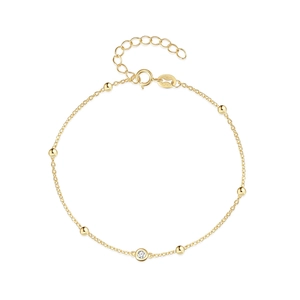 Detail of S925 sterling silver gold bracelet showing micro zircon and lobster clasp