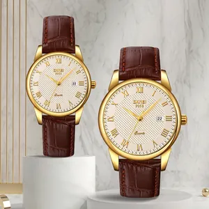 Skmei Business Quartz Watch For Men Women Waterproof Date Display Genuine Leather Stainless Steel Strap Couple Wristwatch
