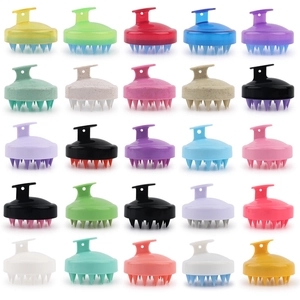 Matrix layout of 25 colorful silicone scalp massager brushes in various textures
