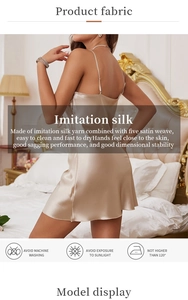 Detail showing smooth imitation silk satin texture and laundry care instructions for camisole