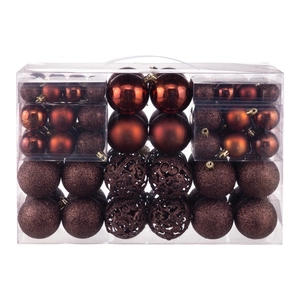 Brown Christmas ball set with glitter matte and hollow finishes in clear box