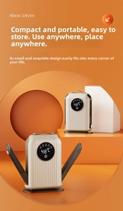 Detail view of foldable electric shoe dryer with digital display and 48 degree temp setting