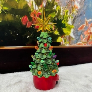Mini lighted Christmas tree tabletop ornament with multicolored beads and yellow star