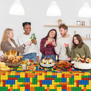 Colorful brick pattern rectangular tablecloth for kids building blocks birthday party