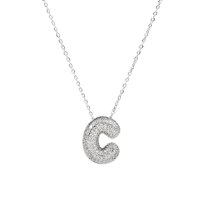 Sparkling silver necklace with cubic zirconia paved letter C pendant on a slim chain