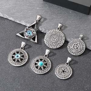 Viking Evil Eye Pendant Necklace Stainless Steel Retro Nordic Runic Star Turquoise Punk Gothic Jewelry For Men