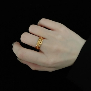 Three-layer 18K gold plated titanium steel ring with polished and matte finish for women