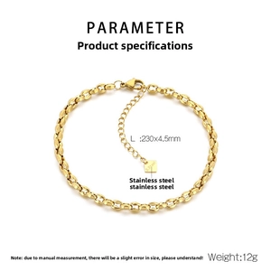Macro detail of 18K gold plated stainless steel anklet with lobster clasp and sizing