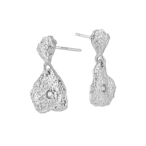 Irregular lava texture S925 sterling silver stud earrings with sparkling cubic zirconia