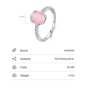 Elegant S925 sterling silver ring with pink cat eye stone and cubic zirconia accents