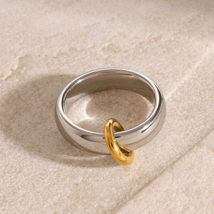 Anello minimalista in acciaio inossidabile bicolore argento e oro su base in pietra