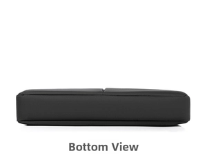 Detailed bottom view of black nylon laptop bag showing seamless stitching and fabric texture