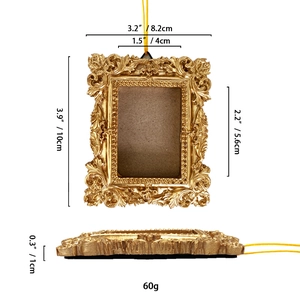 Golden vintage photo frame hanging ornament for Christmas tree decor with dimensions