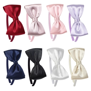 Kids Satin Bow Headband Solid Color Satin Texture Hair Band Elegant Sweet Style Headwear Accessory For Girls