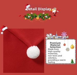 Detailed close-up of red plush fabric and fluffy white pompom on a Christmas chair cover