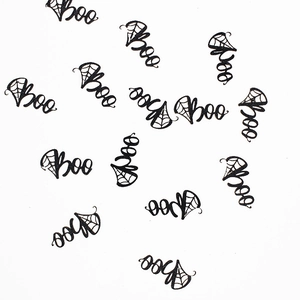 Halloween black Boo confetti with spider web design for spooky party table decoration