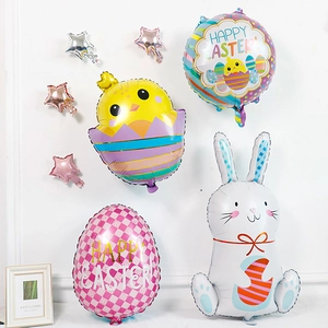 Detailed wall set of Happy Easter foil balloons featuring bunnies, chicks and eggs