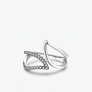 925 Sterling Silver Leaf Open Ring Adjustable Zircon Asymmetric Jewelry Women Fashion Vintage